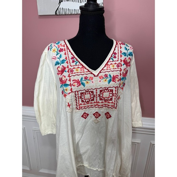 Johnny Was Embroidered Cotton Tunic Top Medium Pullover Embroidered 3/4 Sleeve - Picture 7 of 10